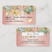 Glitter Drip Butterfly Girly Chic Faux creditcard Visitekaartje (Voorkant / Achterkant)