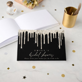 Glitter Drip Cream Schrift Bruidsdouche Zwart Gastenboek