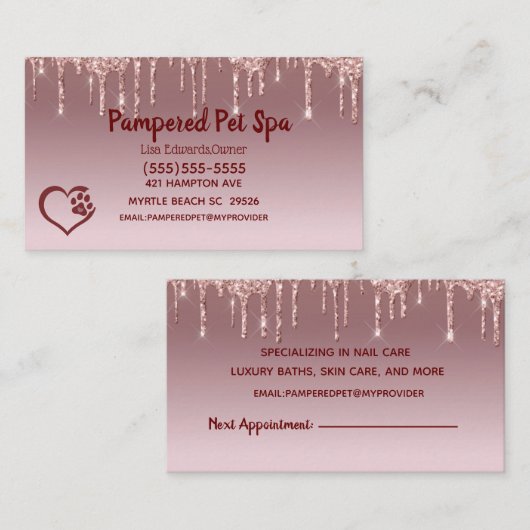 Glitter Drip Dog Grooming Dog Spa Appointcard Afsprakenkaartje (Voorkant / Achterkant)