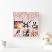 Glitter drip douane foto collage roze roze goud vierkante klok (Huis)