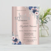 Glitter Drip, Eiffel Tower Blue Rozen Sweet 16 Kaart (Staand voorkant)