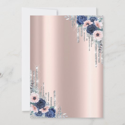 Glitter Drip, Eiffel Tower Blue Rozen Sweet 16 Kaart (Achterkant)