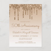 Glitter Drip Gold 50th Anniversary Invitation Briefkaart (Voorkant)