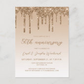 Glitter Drip Gold 50th Anniversary Script Briefkaart (Voorkant)