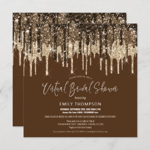 Glitter Drip Gold Brown Virtual Vrijgezellenfeest Kaart