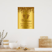 Glitter Drip Gold Feet Baby shower Welkomstbord Poster (Keuken)