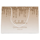 Glitter Drip Gold Quinceañera Groot Cadeauzakje (Voorkant)