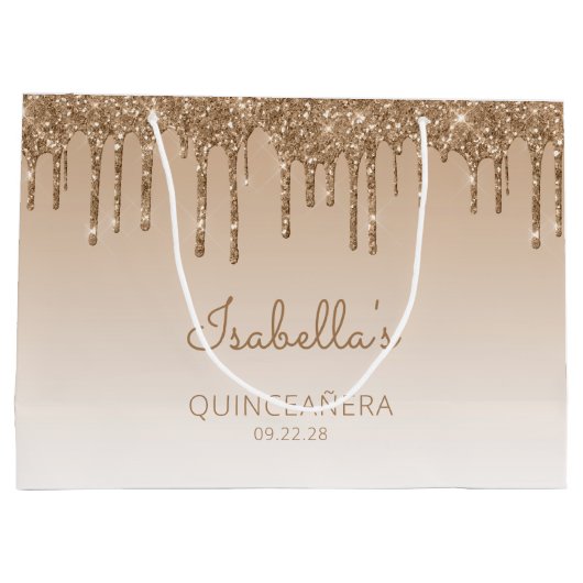 Glitter Drip Gold Quinceañera Groot Cadeauzakje (Achterkant)