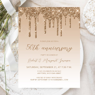 Glitter Drip Goud 50e Verjaardags Schrift Briefkaart