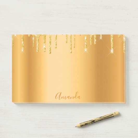 Glitter drip goudsmeel post-it® notes (Op bureau)