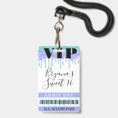 Glitter Drip Mermaid Blauwgroen Paars Sweet 16 VIP Badge (Front with Lanyard)