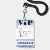 Glitter Drip Mermaid Blauwgroen Paars Sweet 16 VIP Badge (Back with Lanyard)