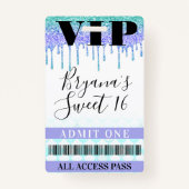 Glitter Drip Mermaid Blauwgroen Paars Sweet 16 VIP Badge (Voorkant)