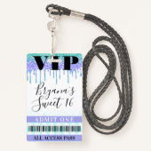 Glitter Drip Mermaid Blauwgroen Paars Sweet 16 VIP Badge (Achterkant met draagriem)
