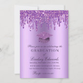 Glitter Drip Paars Afstuderen Kaart (Voorkant)