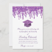 Glitter Drip Paars Afstuderen Kaart (Voorkant)
