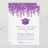 Glitter Drip Paars Afstuderen Kaart (Voorkant / Achterkant)