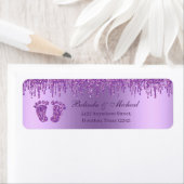 Glitter Drip Paars Baby Feet Baby shower Adres Etiket (Insitu)