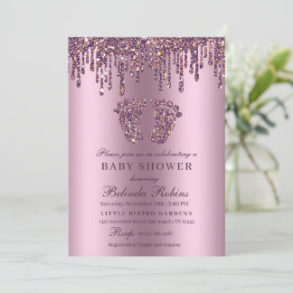 Glitter Drip Paars Baby Feet Baby shower Kaart