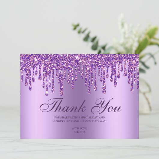 Glitter Drip Paars Baby - Hartelijk dank Bedankkaart (Staand voorkant)