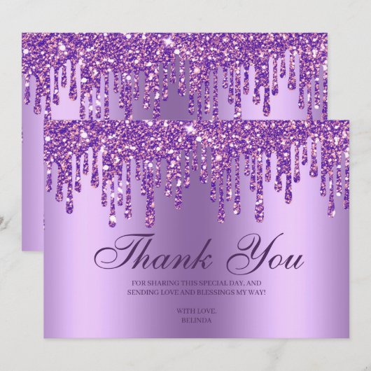 Glitter Drip Paars Baby - Hartelijk dank Bedankkaart (Voorkant / Achterkant)