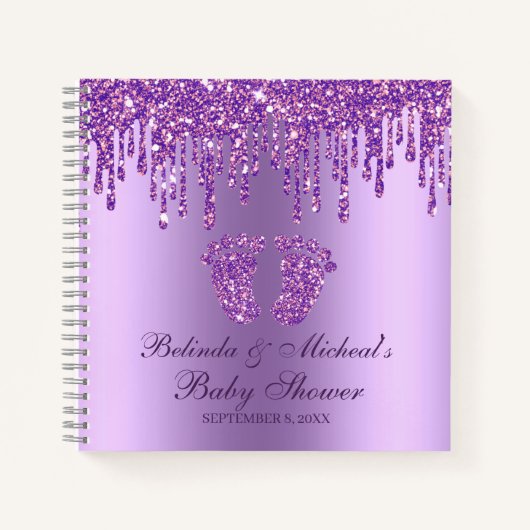 Glitter Drip Paars Feet Baby shower Guestbook Notitieboek (Voorkant)