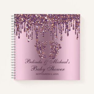 Glitter Drip Paars Feet Baby shower Guestbook Notitieboek