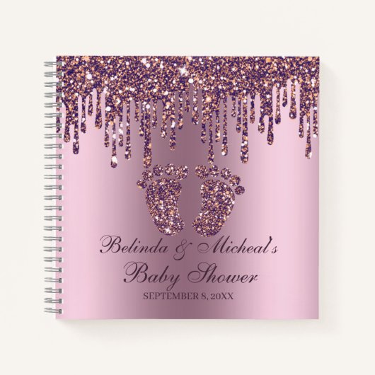 Glitter Drip Paars Feet Baby shower Guestbook Notitieboek (Voorkant)