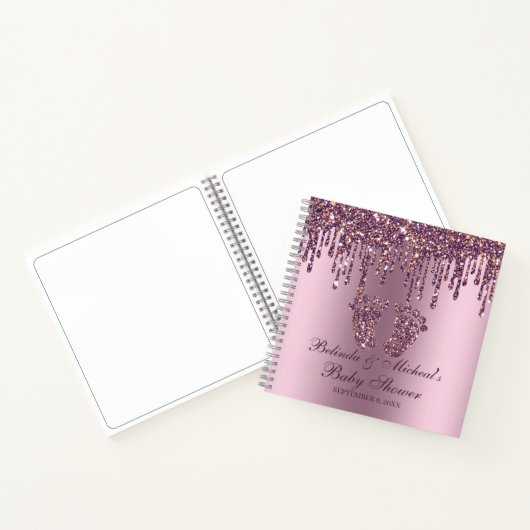 Glitter Drip Paars Feet Baby shower Guestbook Notitieboek (Binnen)