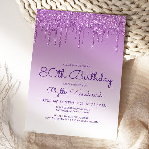 Glitter Drip Paarse 80ste Verjaardagsfeest Kaart