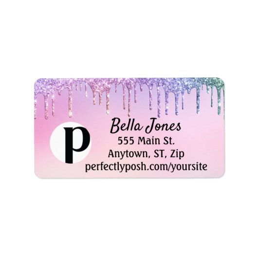 Glitter Drip Pastel Perfect Posh Adres Label (Voorkant)
