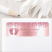 Glitter Drip Pink Baby Feet Baby shower Adres Etiket (Insitu)