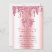 Glitter Drip Pink Baby Feet Baby shower Kaart (Voorkant)
