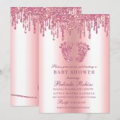 Glitter Drip Pink Baby Feet Baby shower Kaart (Voorkant / Achterkant)