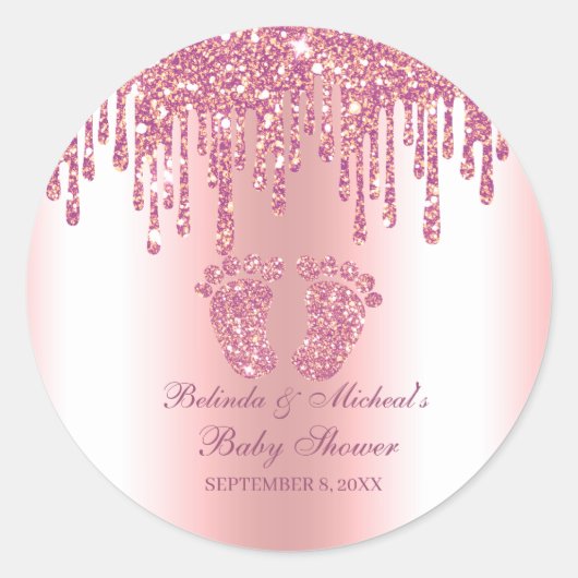 Glitter Drip Pink Baby Feet Baby shower Ronde Sticker (Voorkant)