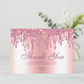 Glitter Drip Pink Baby Feet Dank je wel Bedankkaart (Staand voorkant)