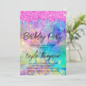 Glitter Drip Rainbow Birthday Party Invitation Kaart (Staand voorkant)