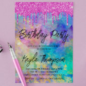 Glitter Drip Rainbow Birthday Party Invitation Kaart