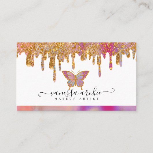 Glitter Drip Rainbow Butterfly Logo Visitekaartje (Voorkant)