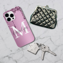 Glitter Drip Roos Blush Girly Pink Monogram Naam