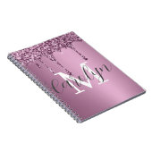 Glitter Drip Roos Blush Girly Pink Monogram Naam Notitieboek (Rechterzijde)