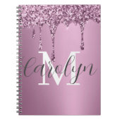 Glitter Drip Roos Blush Girly Pink Monogram Naam Notitieboek (Voorkant)
