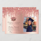 Glitter Drip Roos Gold Afstuderen Foto Kaart (Voorkant / Achterkant)