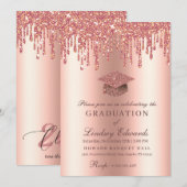 Glitter Drip Roos Gold Afstuderen Kaart (Voorkant / Achterkant)