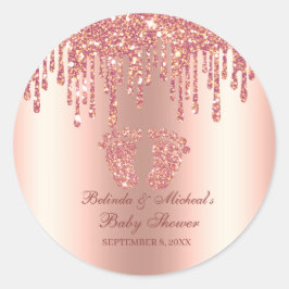 Glitter Drip Roos Gold Baby Baby shower Ronde Sticker