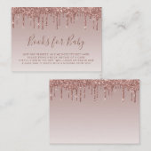 Glitter Drip Roos Gold Baby shower Book Informatiekaartje (Voorkant / Achterkant)