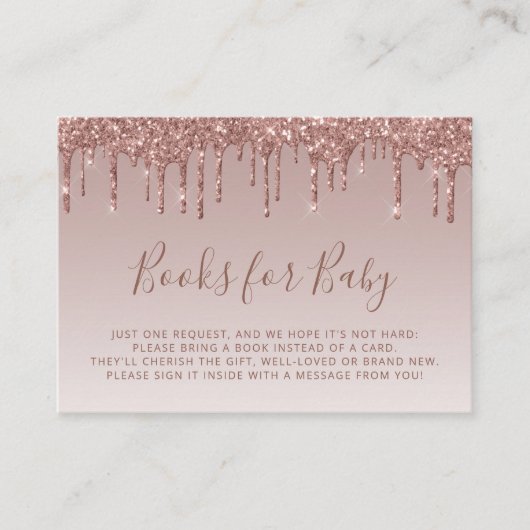 Glitter Drip Roos Gold Baby shower Book Informatiekaartje (Voorkant)