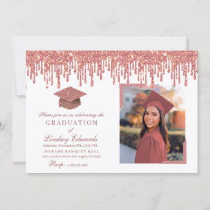 Glitter Drip Roos Goud & Wit Afstuderen Foto Kaart