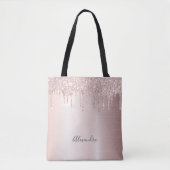 Glitter drip roos goudbolombre naam girly tote bag (Voorkant)