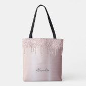 Glitter drip roos goudbolombre naam girly tote bag (Achterkant)